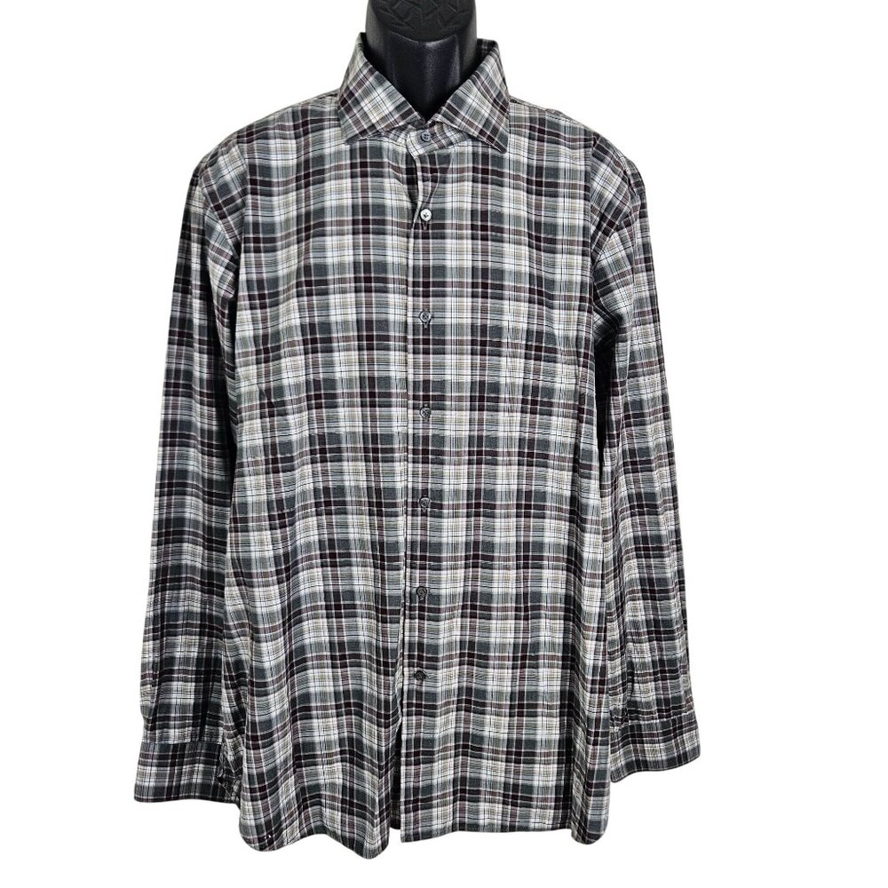 Peter Millar Mens Plaid Button-Up Shirt Extra Large Cotton Long Sleeve Casual